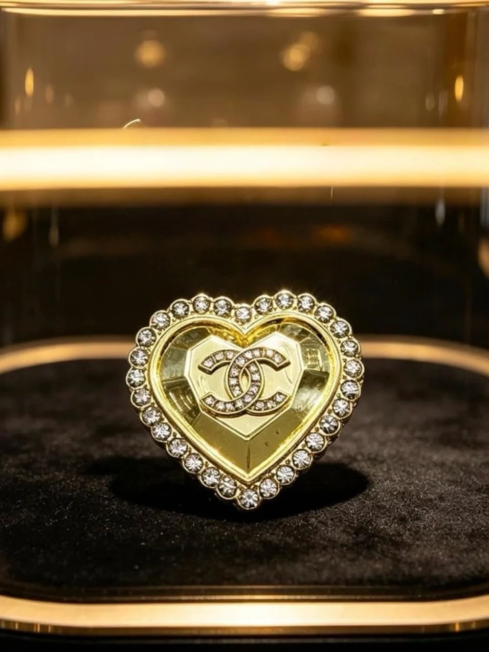 CHANEL Heart Logo Crystal Brooch